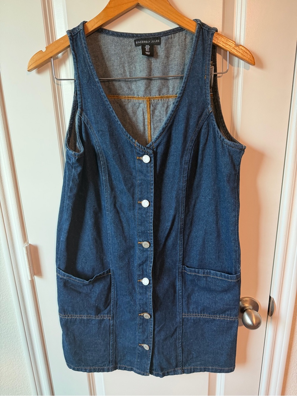 Sincerely Jules Dark Blue Denim Button-Front Sleeveless Dress